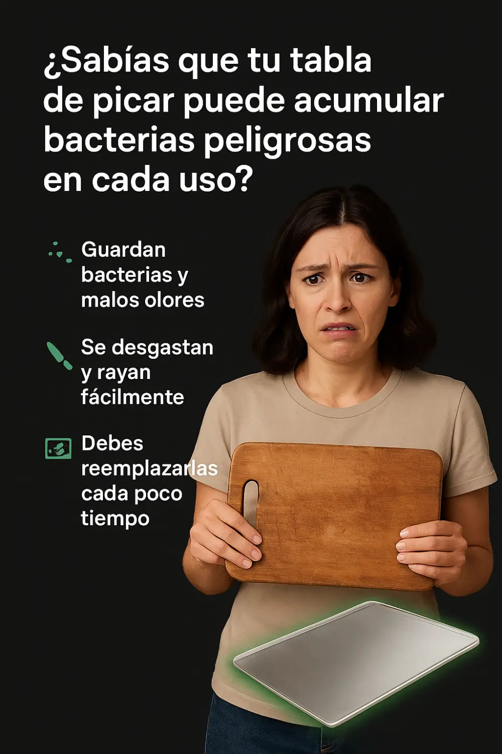 Tabla en acero para picar 30x40 cm con borde