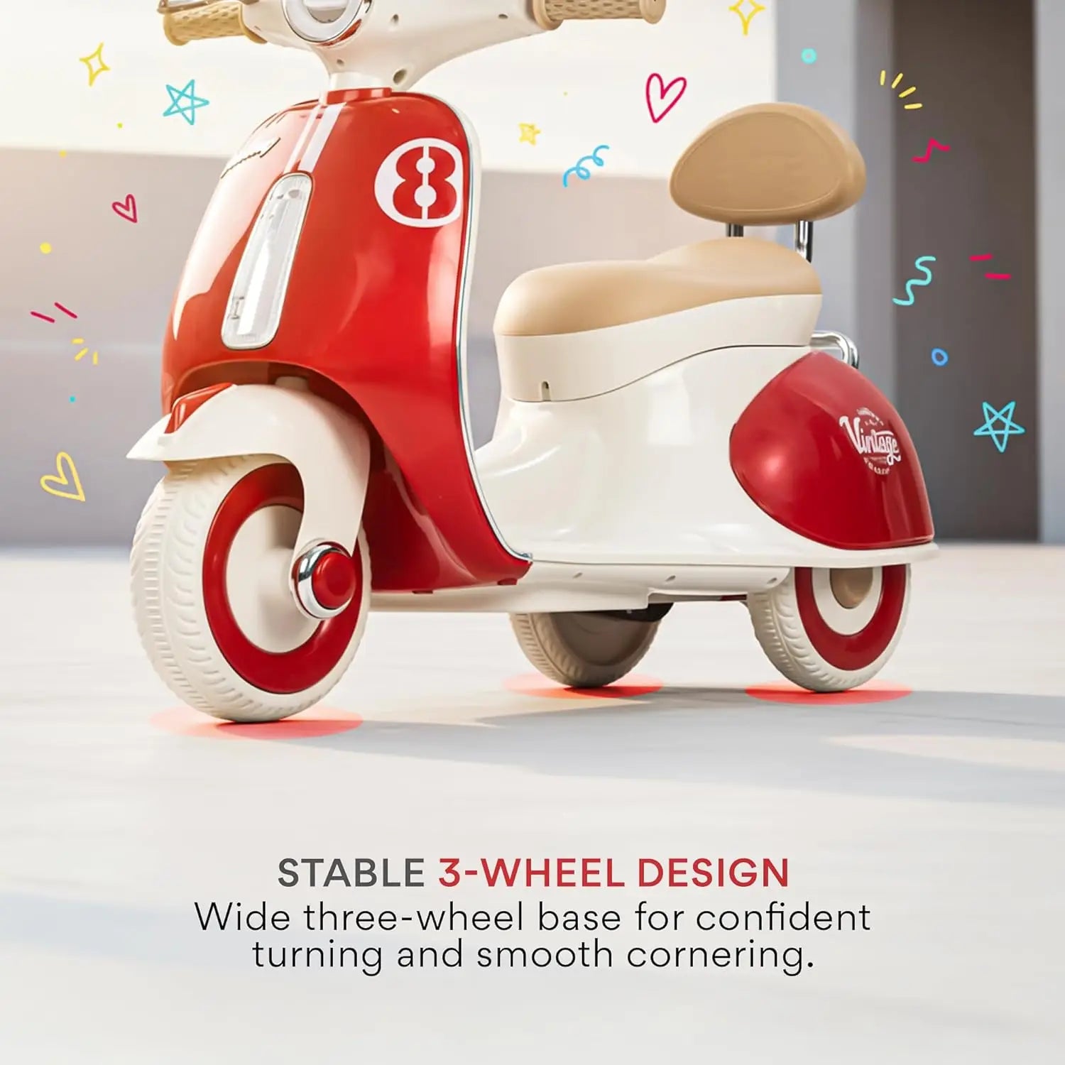 Moto eléctrica para niños con diseño de 3 ruedas