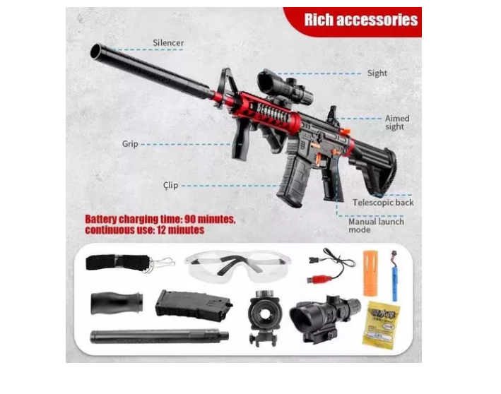 Pistola Hidrogel M416 + Silenciador + Mi