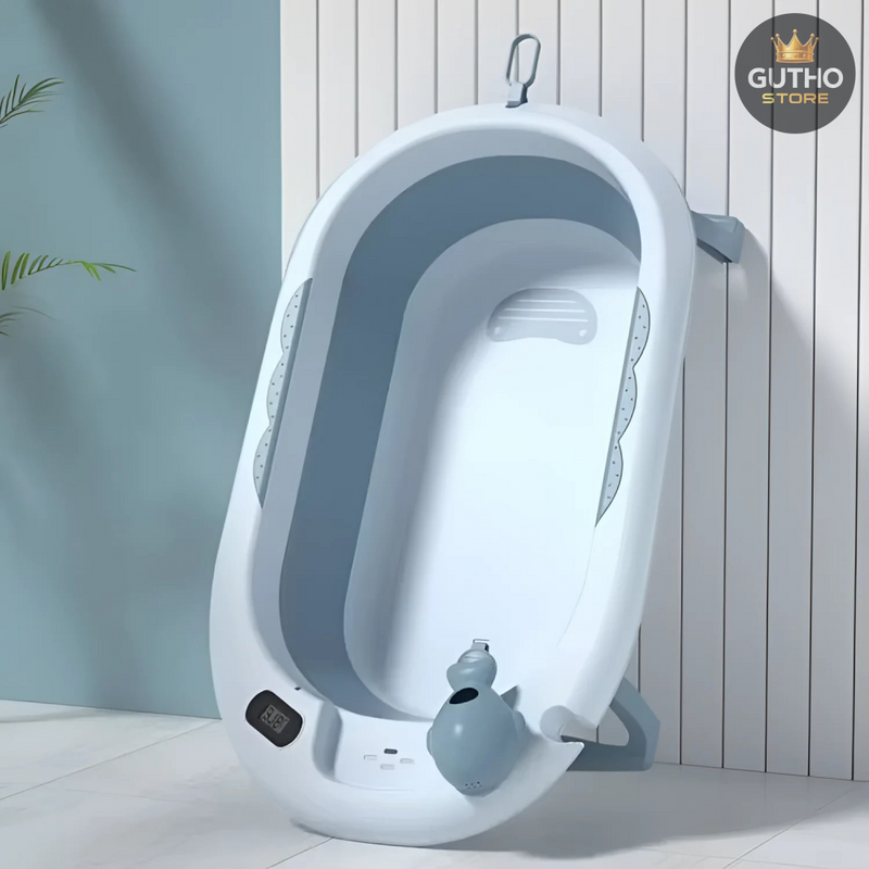 Bañera ballena Con Termometro y cojin azul} Bebé