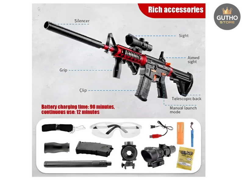 Pistola Hidrogel M416 + Silenciador + Mi - Jugueteria