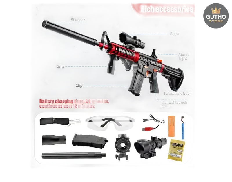 Pistola Hidrogel M416 + Silenciador + Mi - Jugueteria